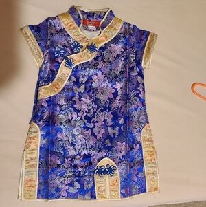 Blue and Gold Floral Cheongsam Dress- toddler